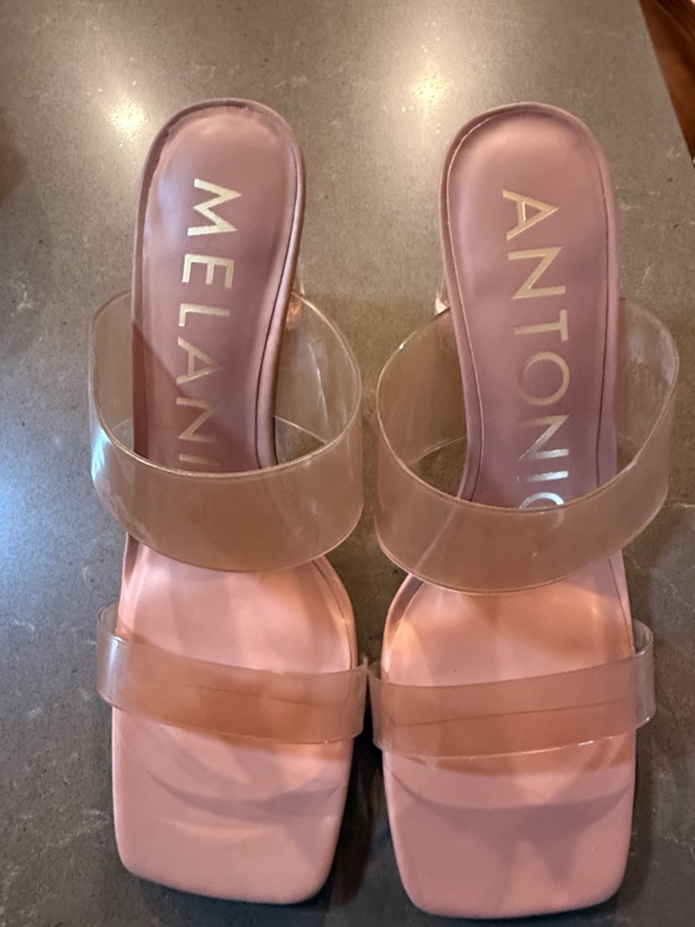 ANTONIO MELANI Pink Clear Double-Strap Slide Heels